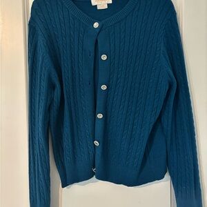 Teal Cable Knit Button Cardigan